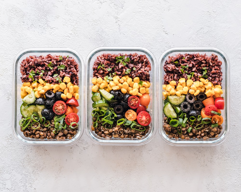 Healthy nutrition spread with colorful vegetables, lean proteins, and whole grains